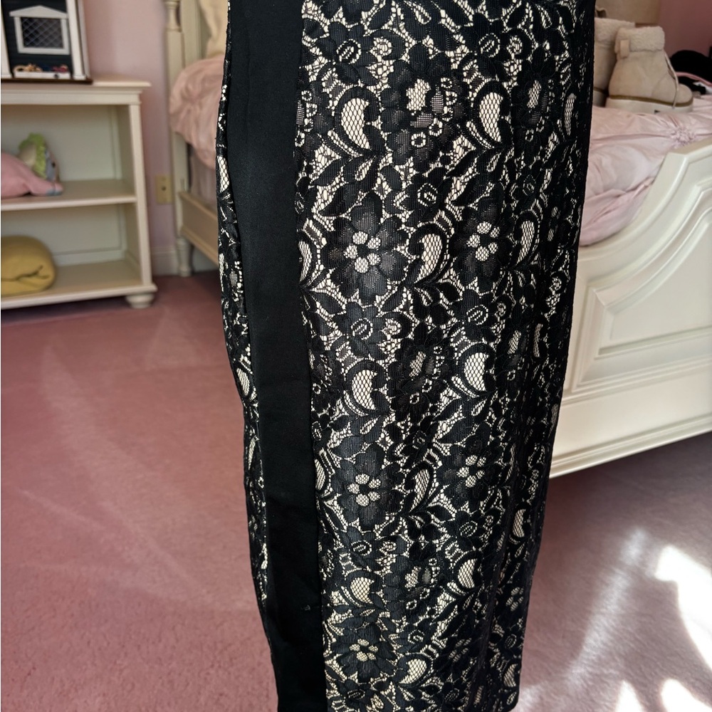 Dalia Black and Cream Lace Pencil Skirt